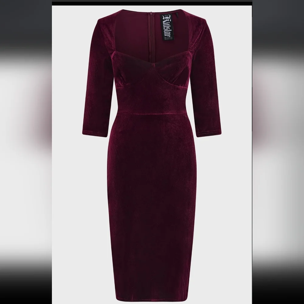 Nwt Killstar Velvet Long Sleeve Dress in Deep Burgundy - Picture 1 of 6